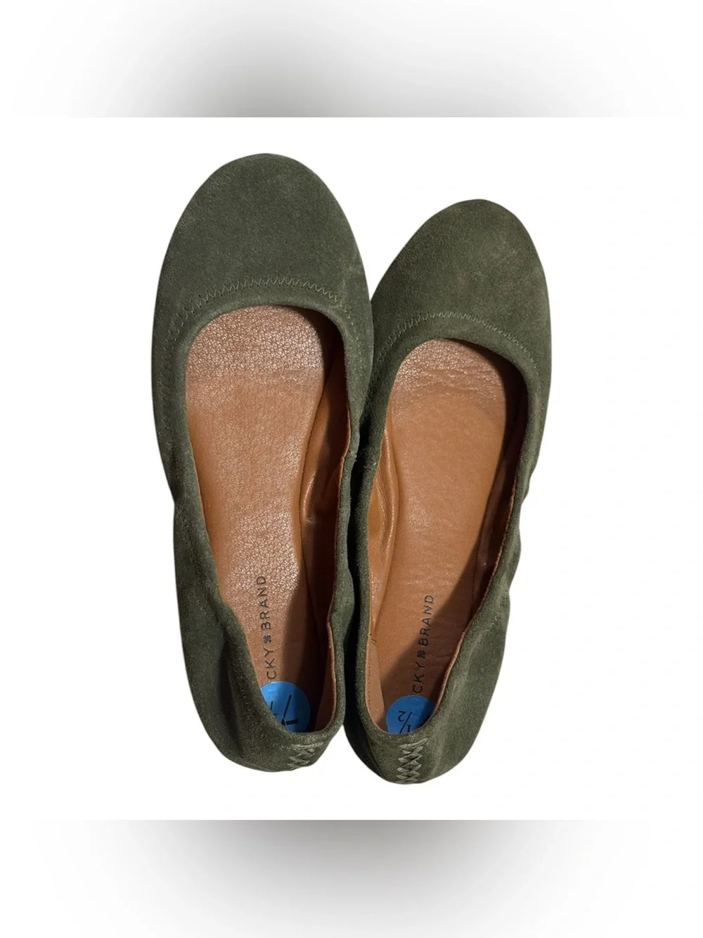 Lucky Brand Olive Green Suede Ballet Flats Women’s Size 7.5 Comfort Slip on
